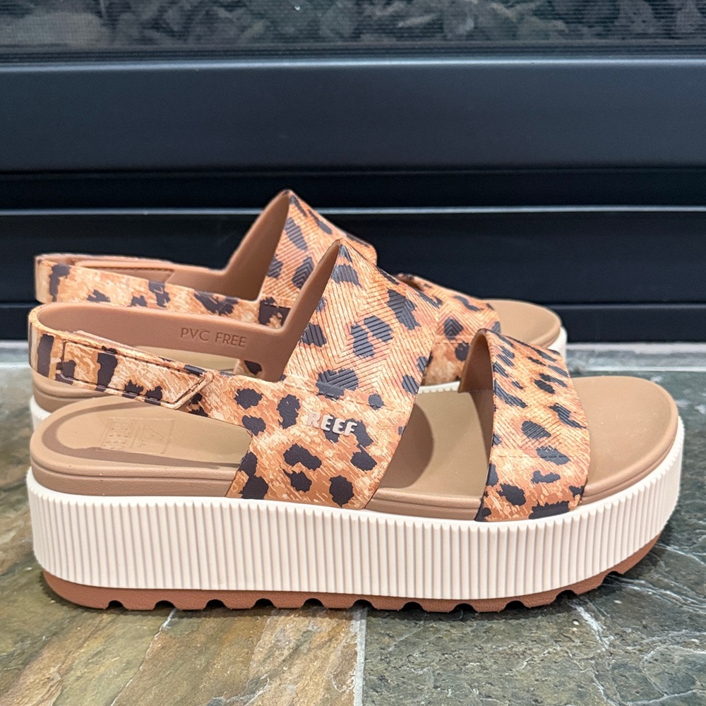 Brand New, Never Worn Reef Leopard Print Platform Waterproof Sandal